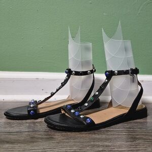 Coach Sadie Leather Embellished T-Strap Sandals